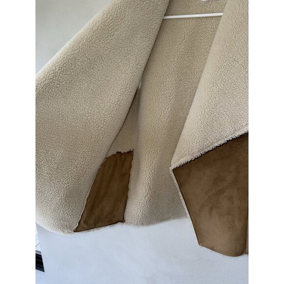 Velvet By Graham & Spencer Women’s Brown Beige Faux Sherpa Vest Pockets Medium - Picture 4 of 5